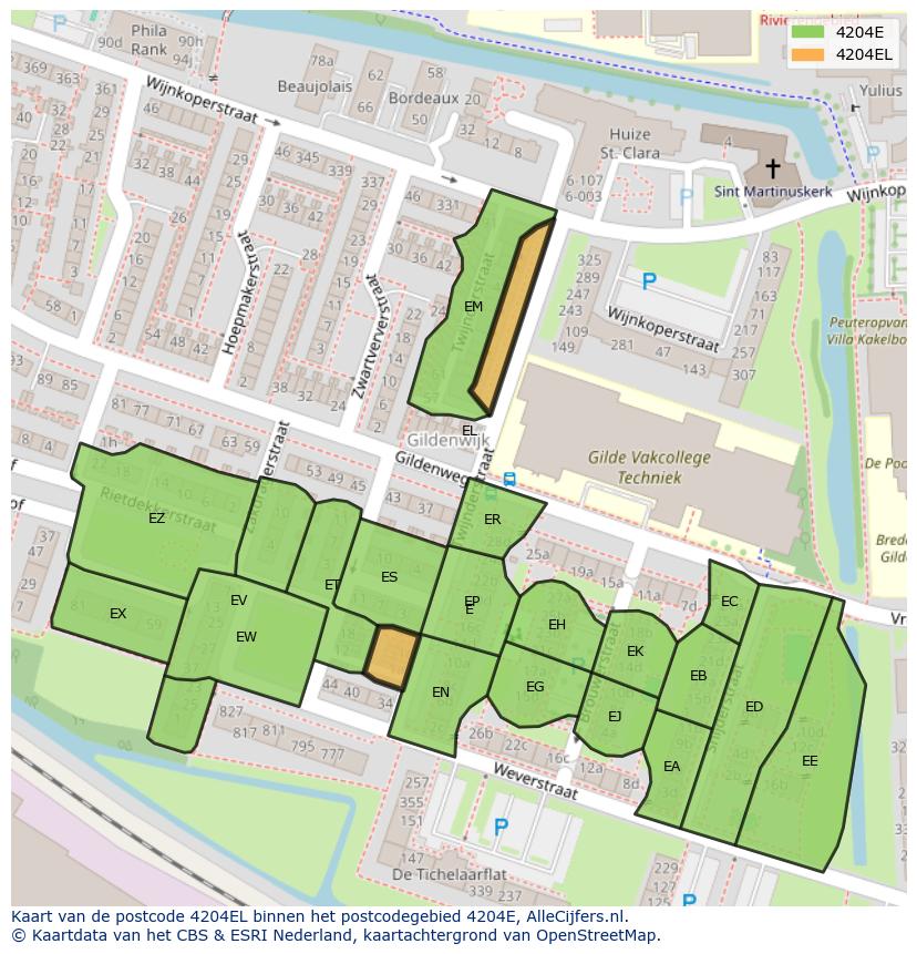 Afbeelding van het postcodegebied 4204 EL op de kaart.