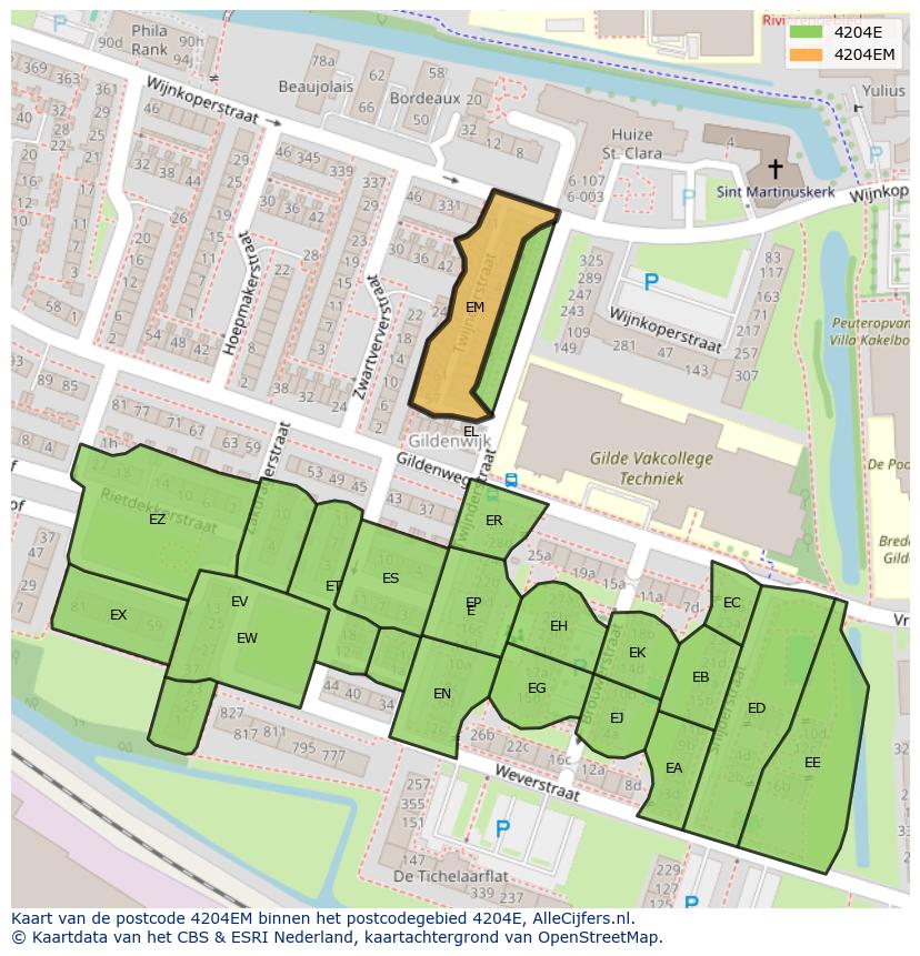 Afbeelding van het postcodegebied 4204 EM op de kaart.