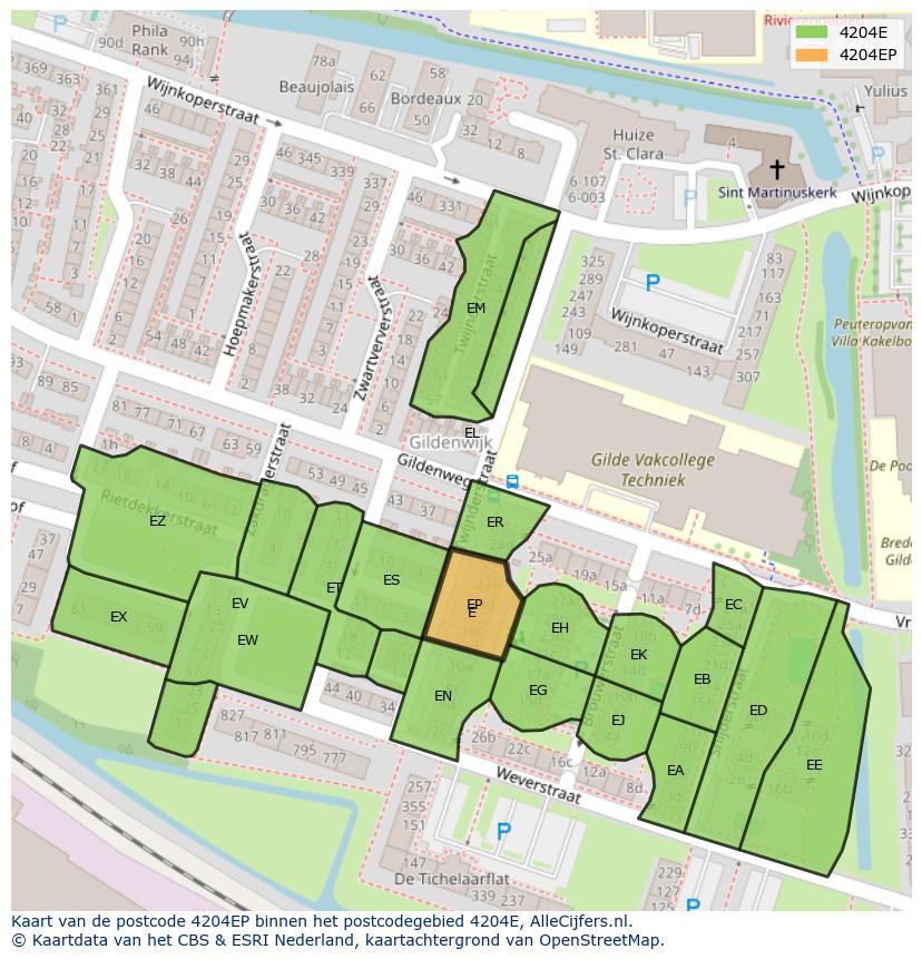 Afbeelding van het postcodegebied 4204 EP op de kaart.