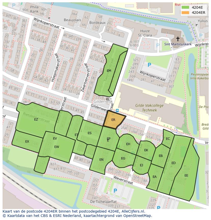 Afbeelding van het postcodegebied 4204 ER op de kaart.