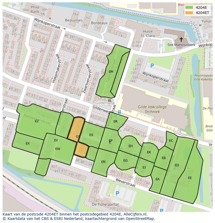 Afbeelding van het postcodegebied 4204 ET op de kaart.