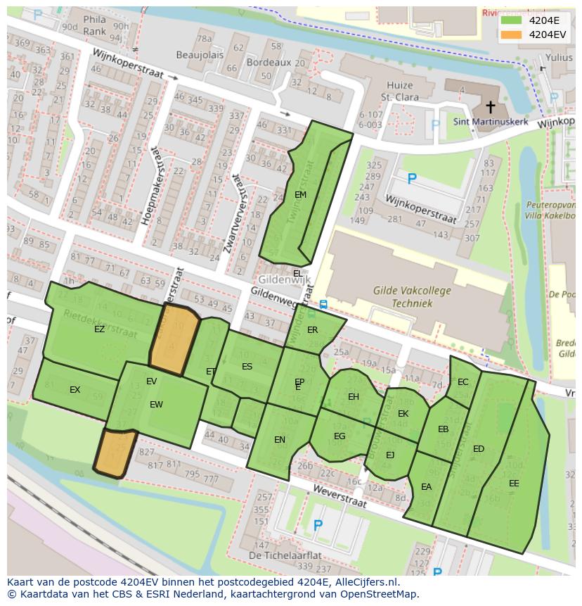 Afbeelding van het postcodegebied 4204 EV op de kaart.