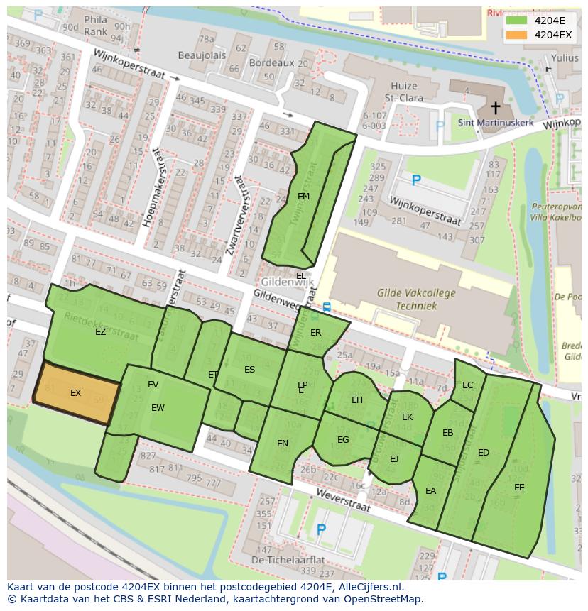 Afbeelding van het postcodegebied 4204 EX op de kaart.