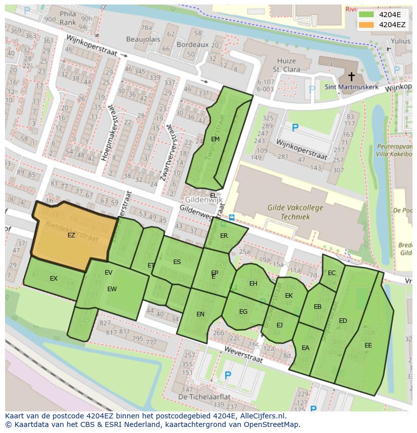 Afbeelding van het postcodegebied 4204 EZ op de kaart.