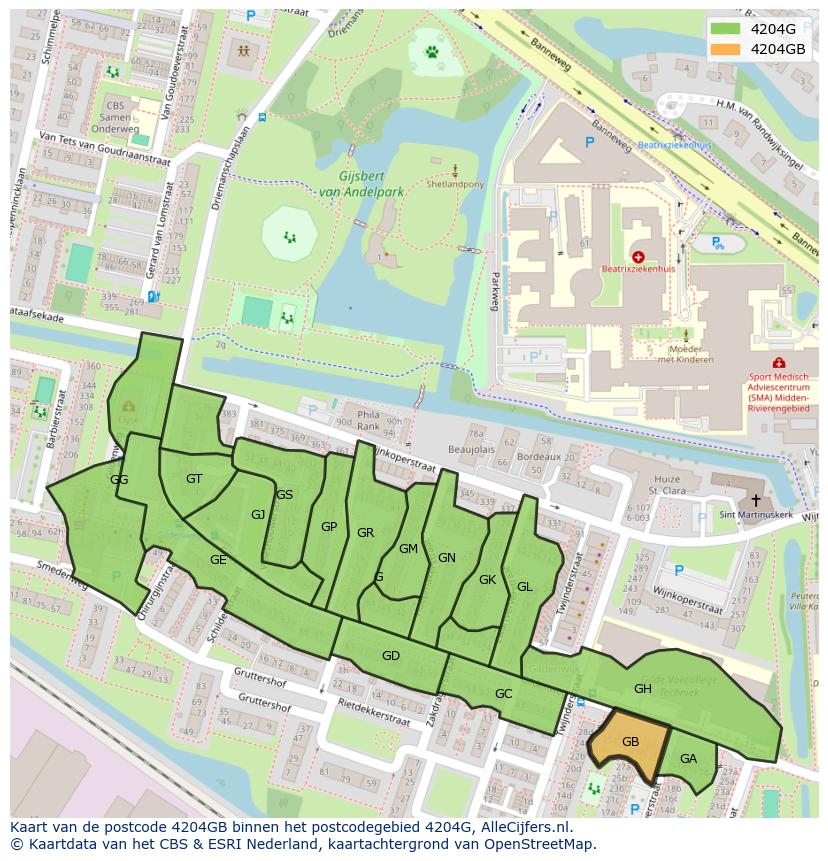Afbeelding van het postcodegebied 4204 GB op de kaart.