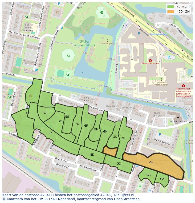 Afbeelding van het postcodegebied 4204 GH op de kaart.