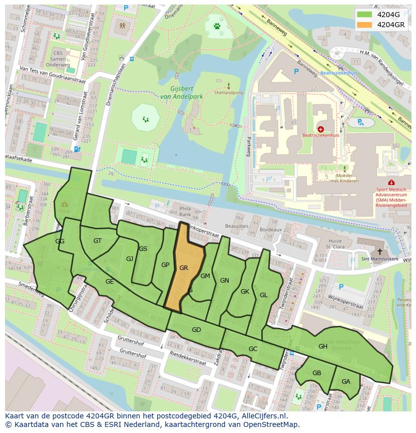 Afbeelding van het postcodegebied 4204 GR op de kaart.