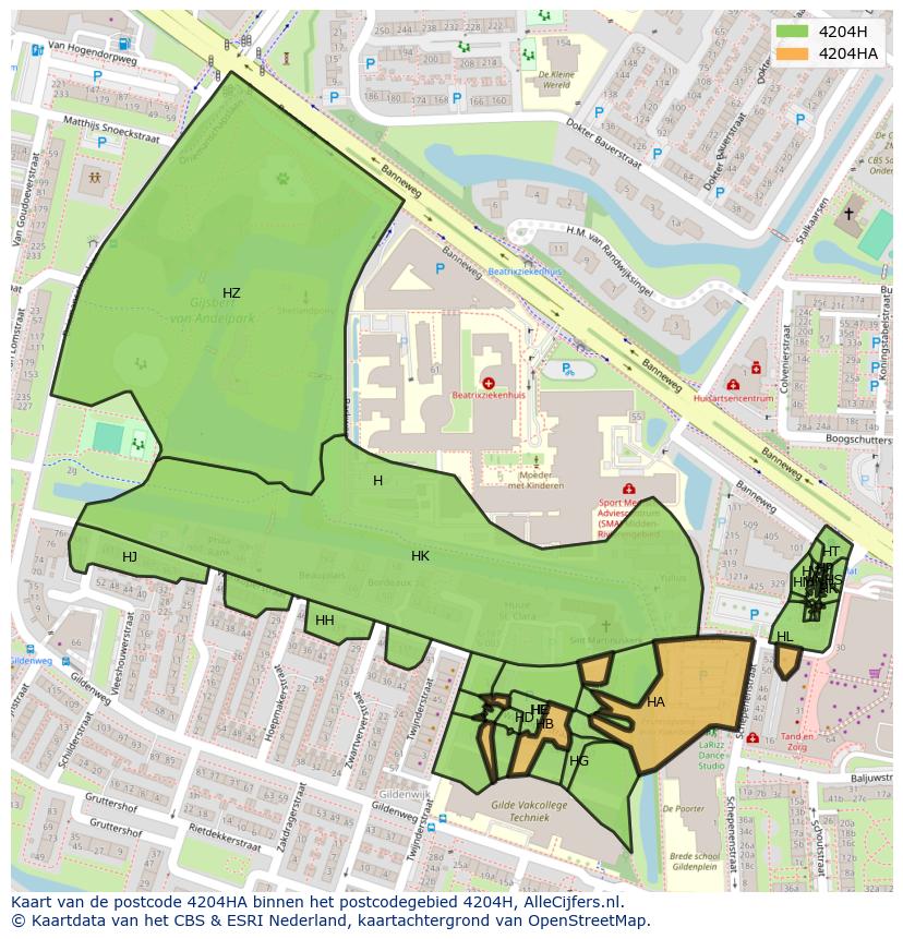 Afbeelding van het postcodegebied 4204 HA op de kaart.