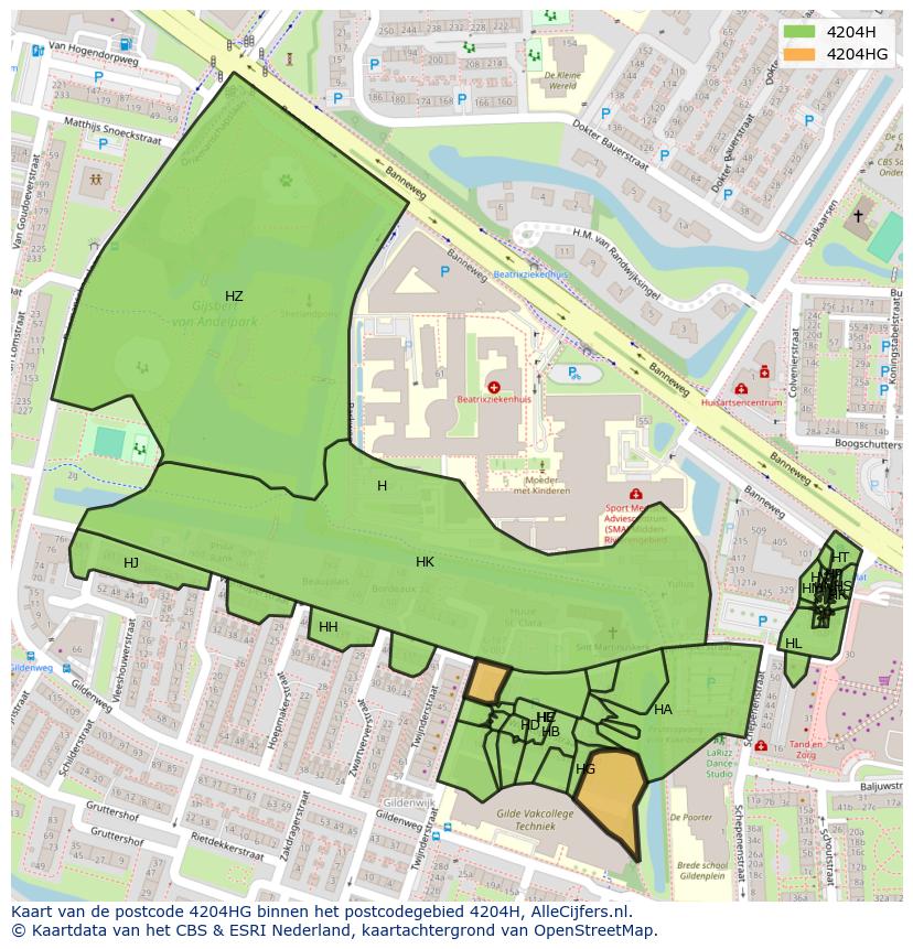 Afbeelding van het postcodegebied 4204 HG op de kaart.
