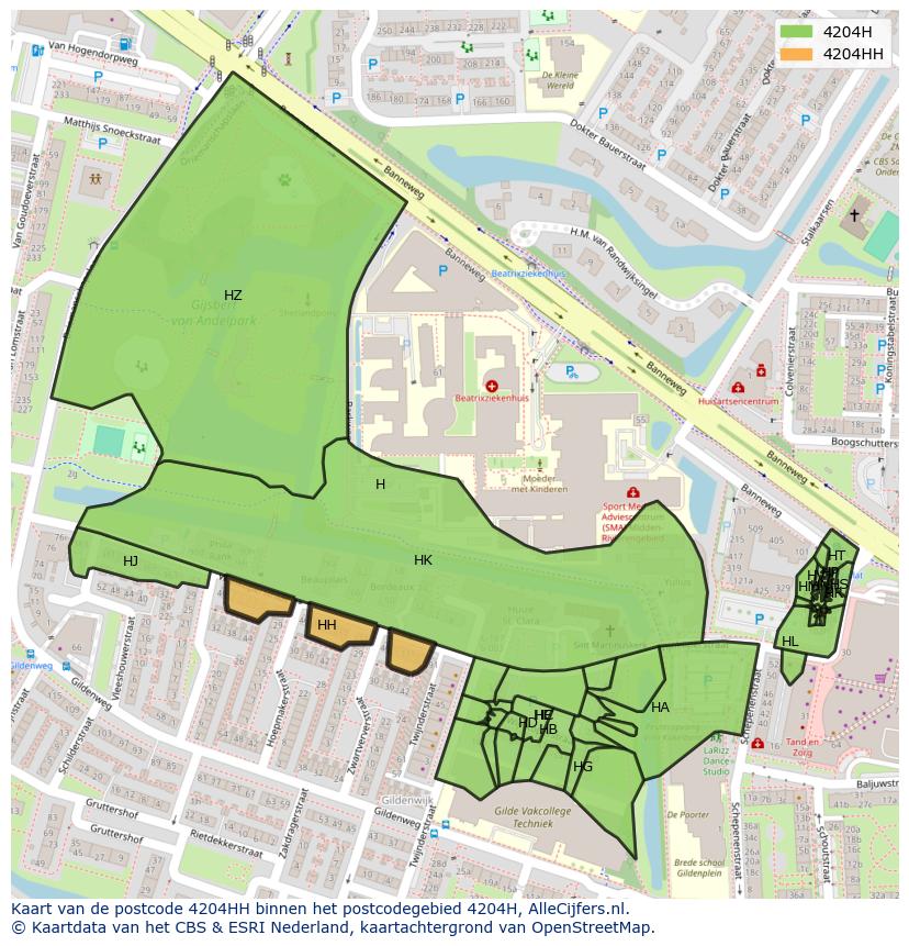 Afbeelding van het postcodegebied 4204 HH op de kaart.