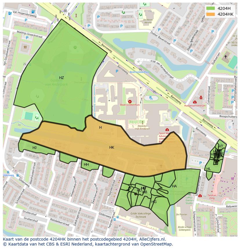 Afbeelding van het postcodegebied 4204 HK op de kaart.