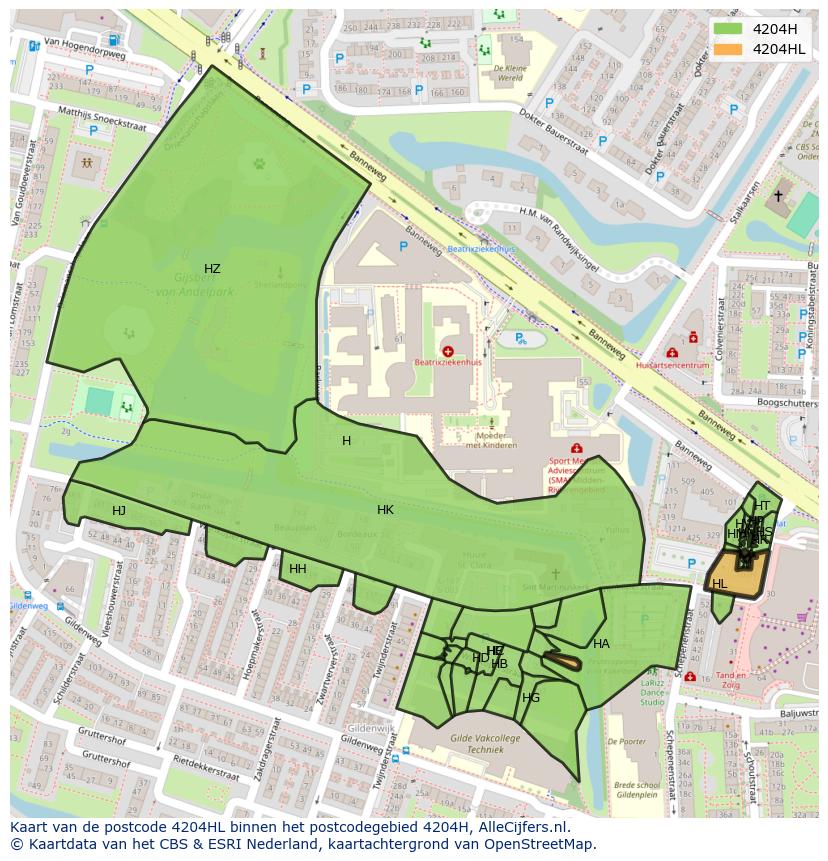 Afbeelding van het postcodegebied 4204 HL op de kaart.