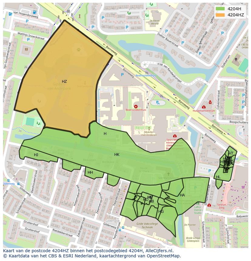 Afbeelding van het postcodegebied 4204 HZ op de kaart.