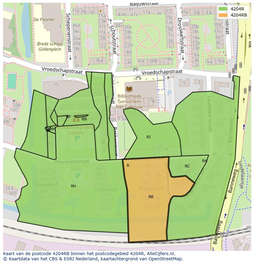 Afbeelding van het postcodegebied 4204 RB op de kaart.