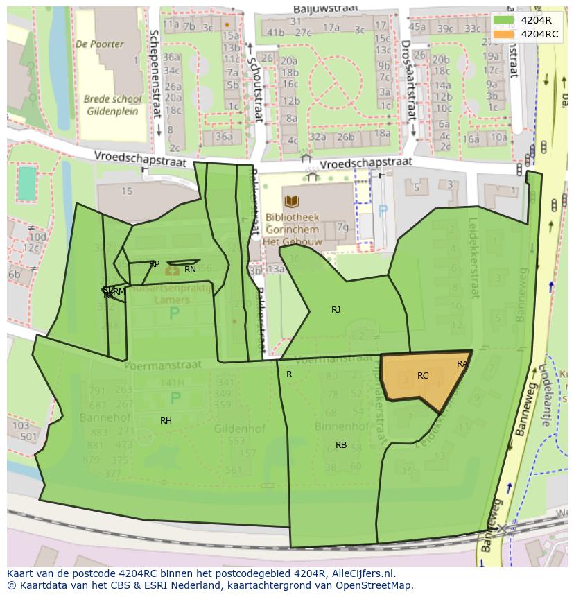 Afbeelding van het postcodegebied 4204 RC op de kaart.