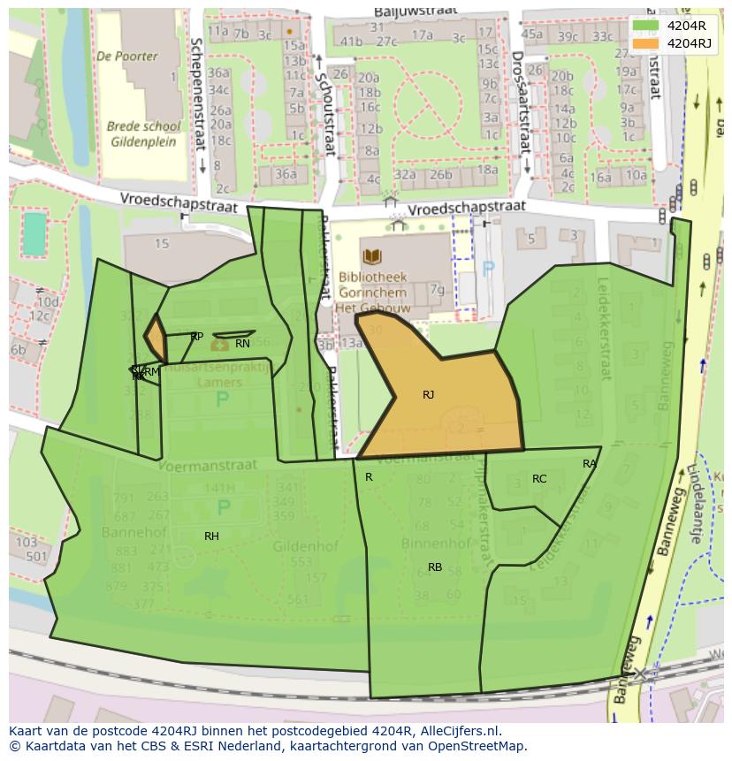Afbeelding van het postcodegebied 4204 RJ op de kaart.
