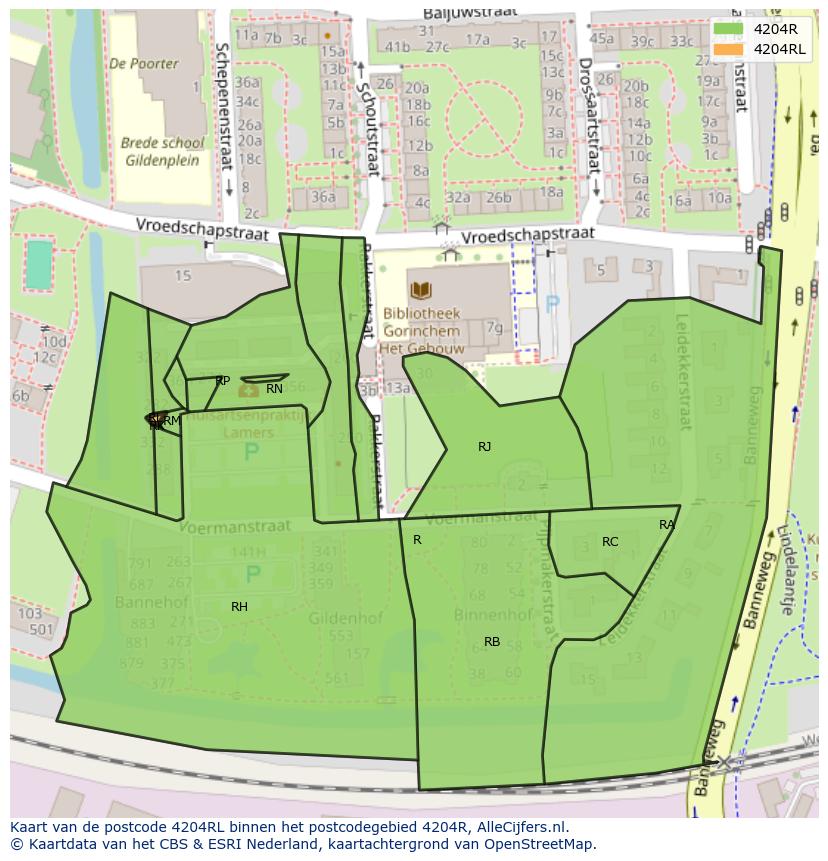 Afbeelding van het postcodegebied 4204 RL op de kaart.