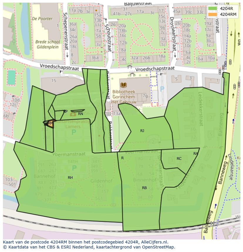 Afbeelding van het postcodegebied 4204 RM op de kaart.