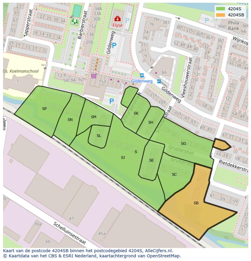 Afbeelding van het postcodegebied 4204 SB op de kaart.