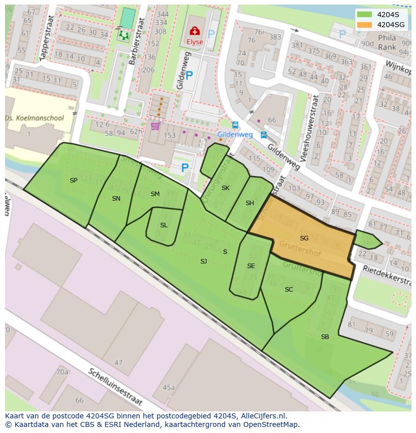 Afbeelding van het postcodegebied 4204 SG op de kaart.