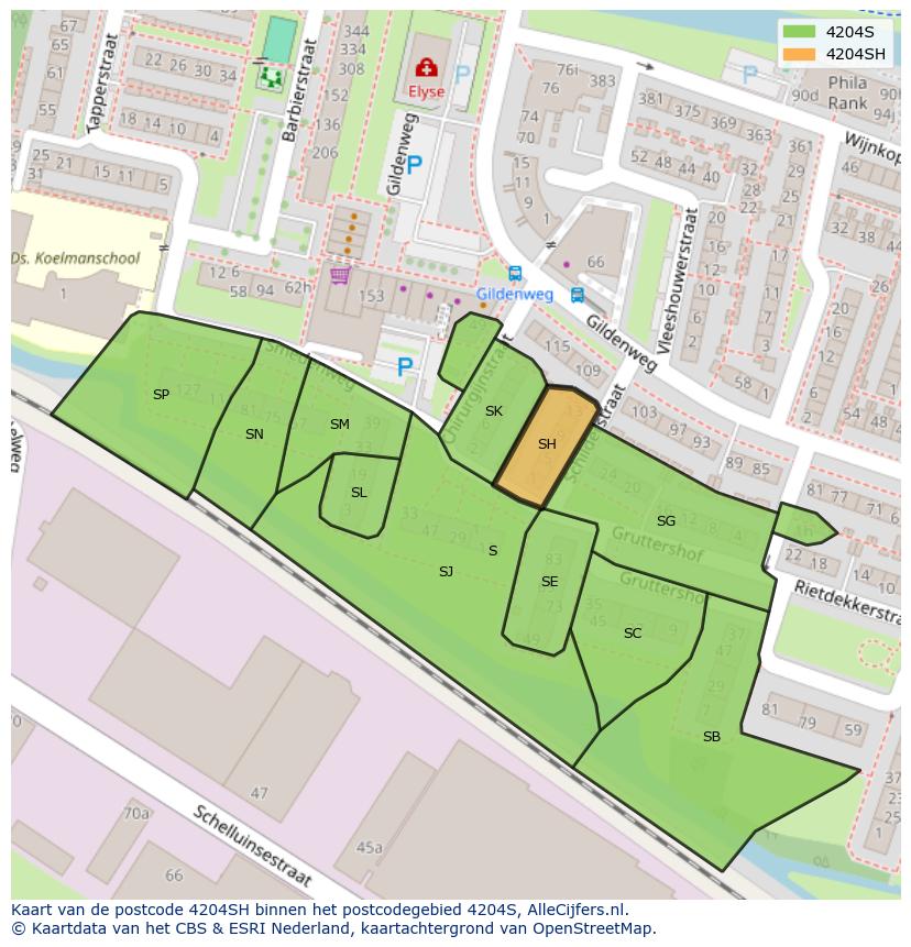 Afbeelding van het postcodegebied 4204 SH op de kaart.