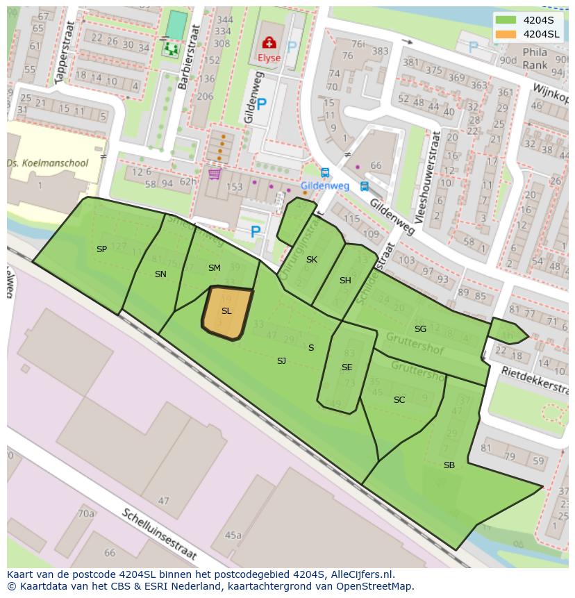 Afbeelding van het postcodegebied 4204 SL op de kaart.
