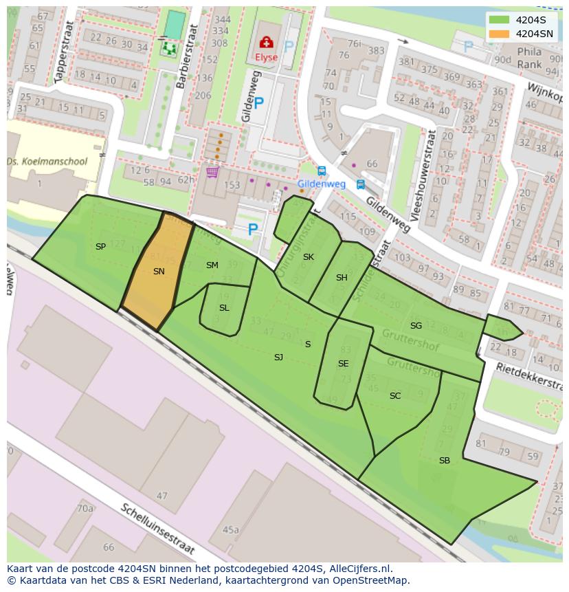 Afbeelding van het postcodegebied 4204 SN op de kaart.