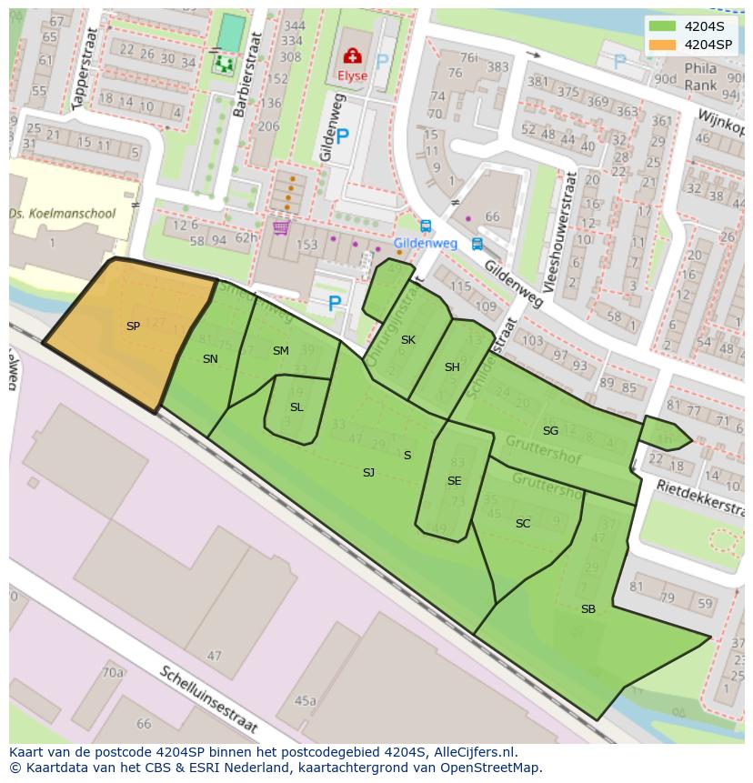 Afbeelding van het postcodegebied 4204 SP op de kaart.