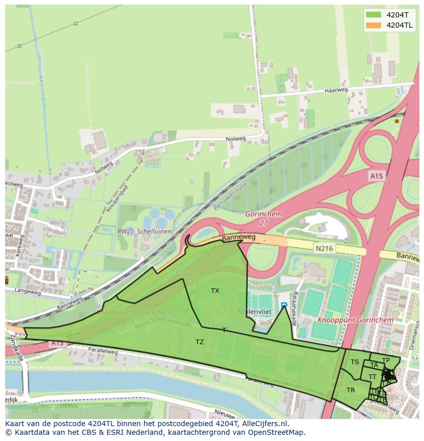 Afbeelding van het postcodegebied 4204 TL op de kaart.
