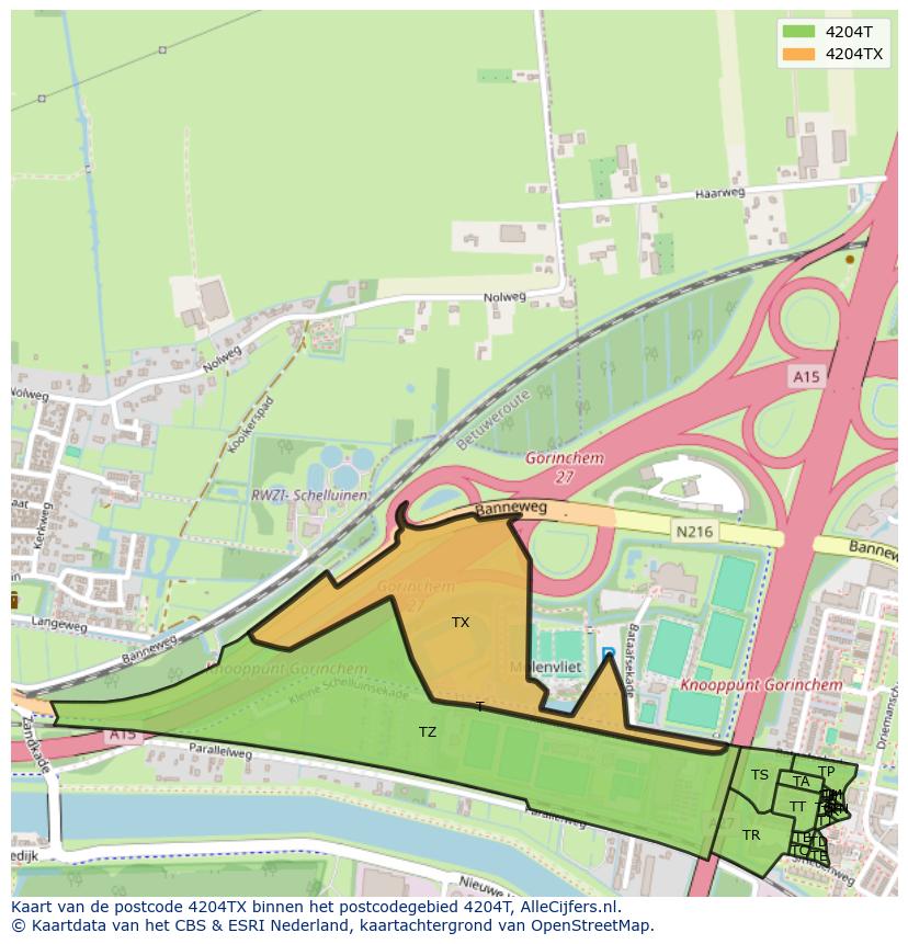 Afbeelding van het postcodegebied 4204 TX op de kaart.