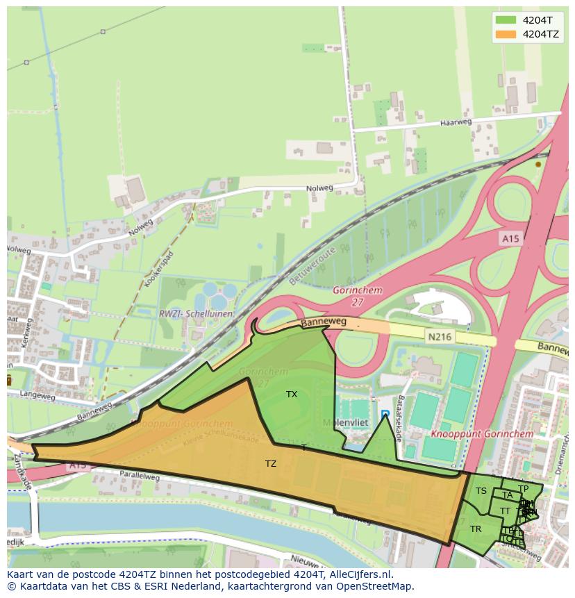 Afbeelding van het postcodegebied 4204 TZ op de kaart.