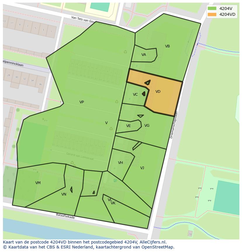 Afbeelding van het postcodegebied 4204 VD op de kaart.