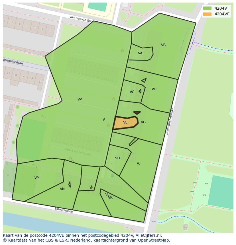 Afbeelding van het postcodegebied 4204 VE op de kaart.