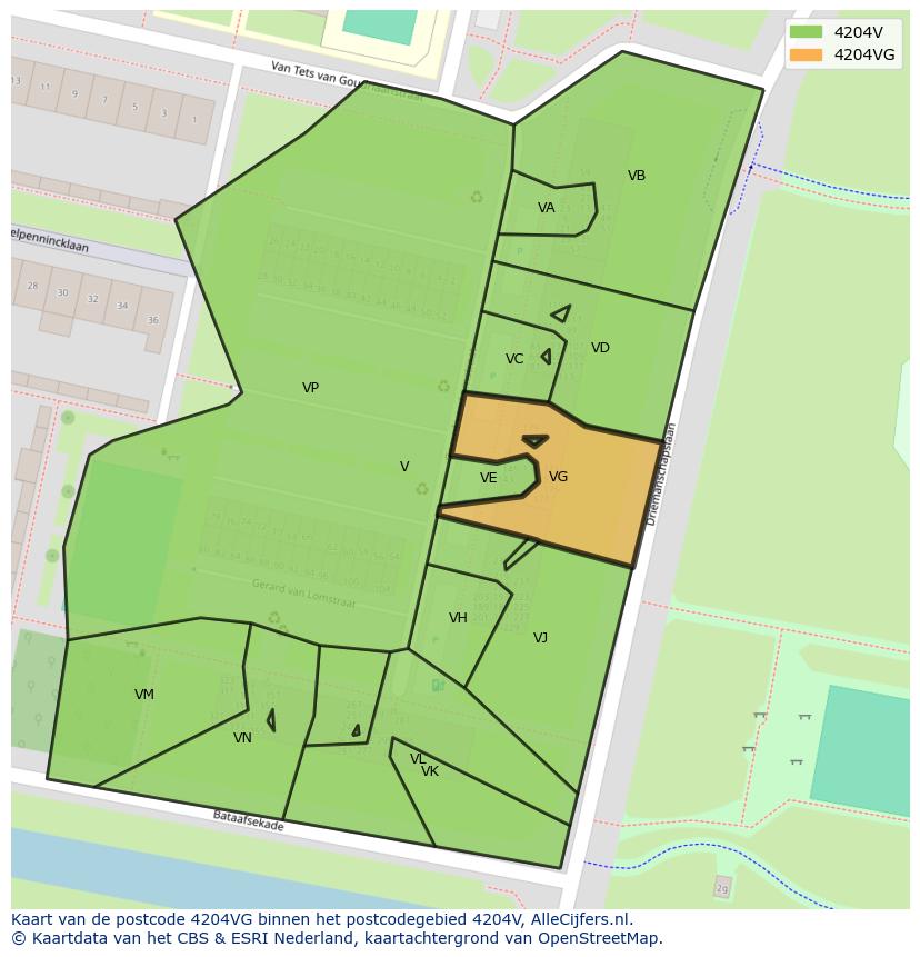 Afbeelding van het postcodegebied 4204 VG op de kaart.