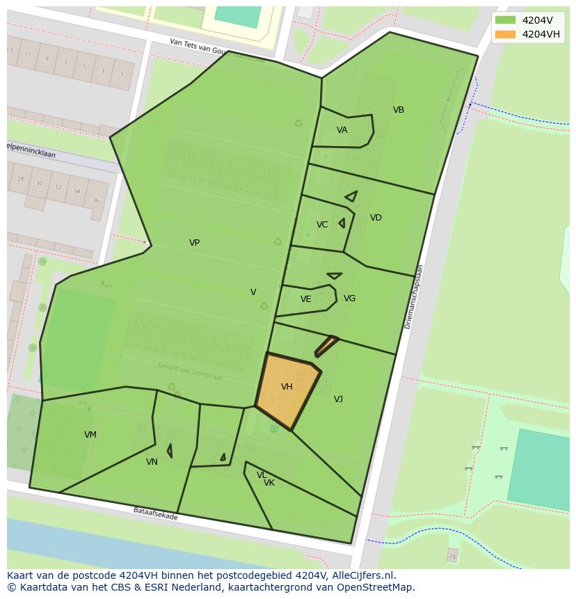 Afbeelding van het postcodegebied 4204 VH op de kaart.