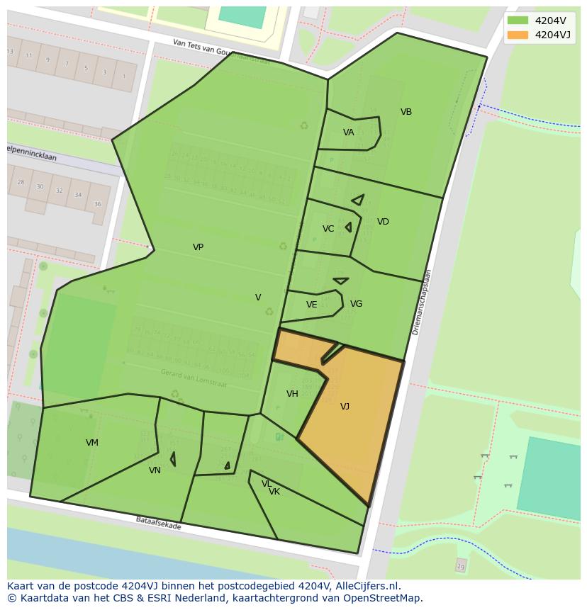 Afbeelding van het postcodegebied 4204 VJ op de kaart.