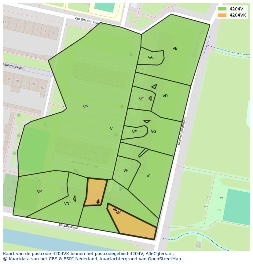 Afbeelding van het postcodegebied 4204 VK op de kaart.
