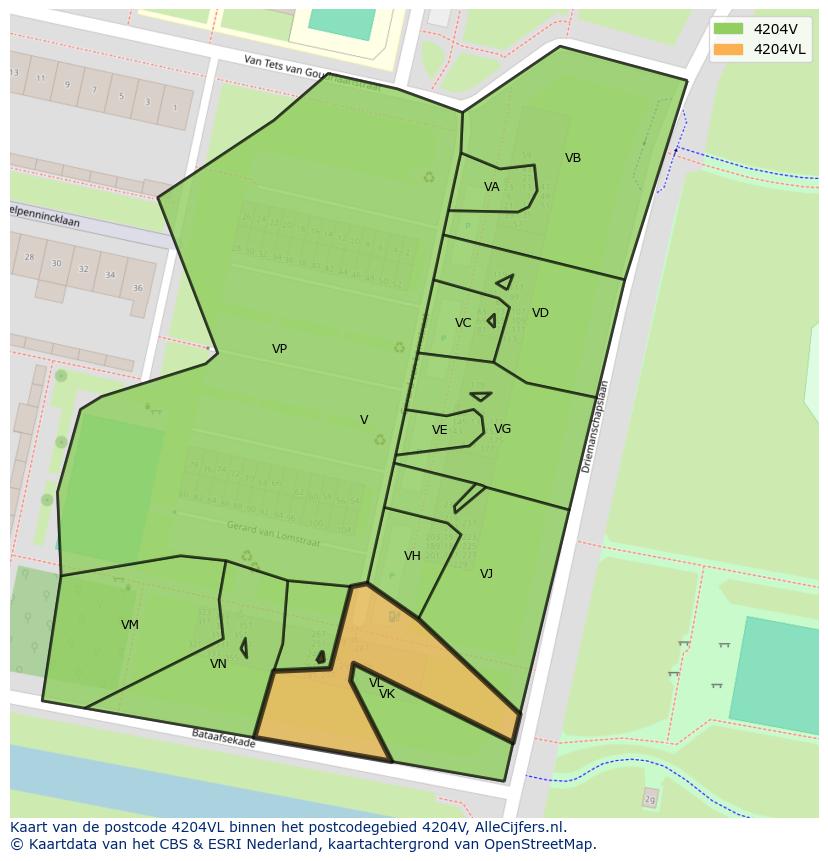 Afbeelding van het postcodegebied 4204 VL op de kaart.