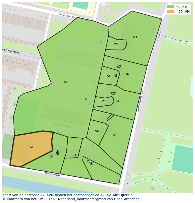 Afbeelding van het postcodegebied 4204 VM op de kaart.