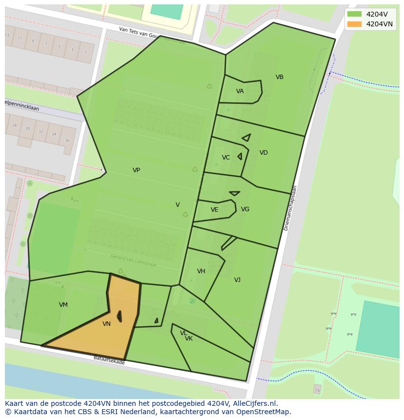 Afbeelding van het postcodegebied 4204 VN op de kaart.