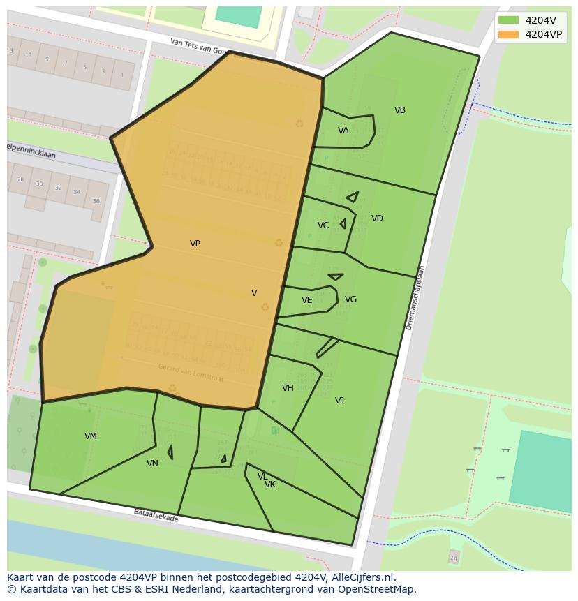 Afbeelding van het postcodegebied 4204 VP op de kaart.