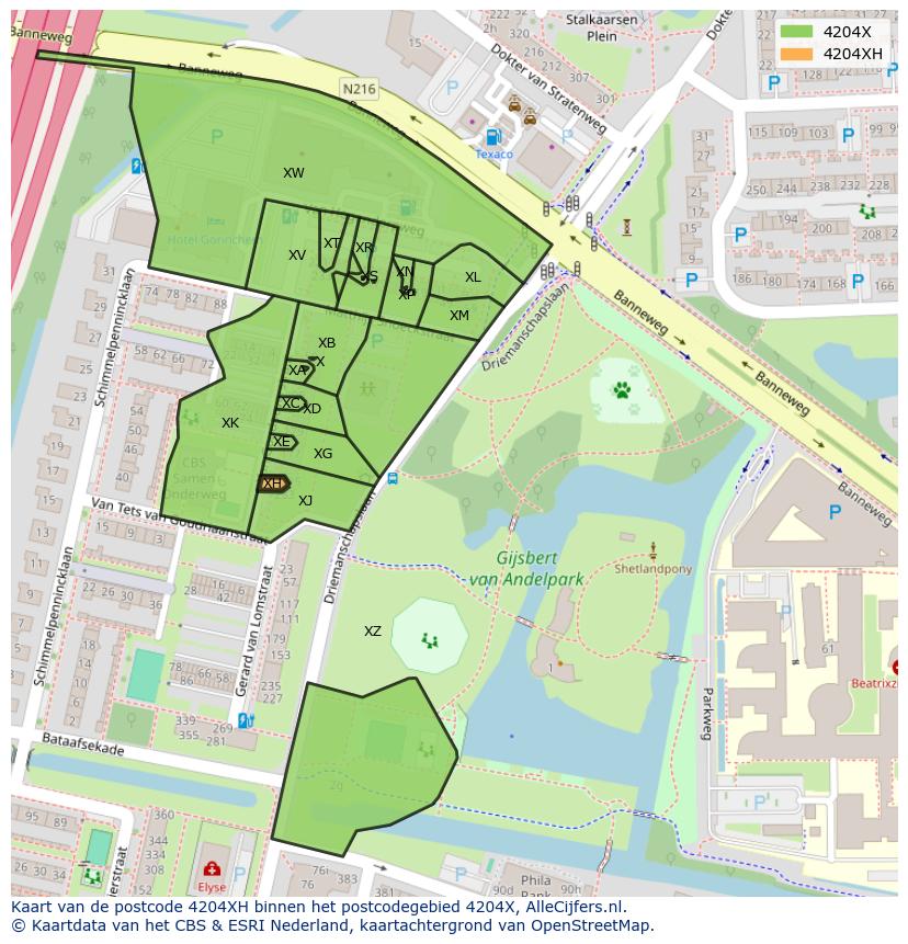 Afbeelding van het postcodegebied 4204 XH op de kaart.