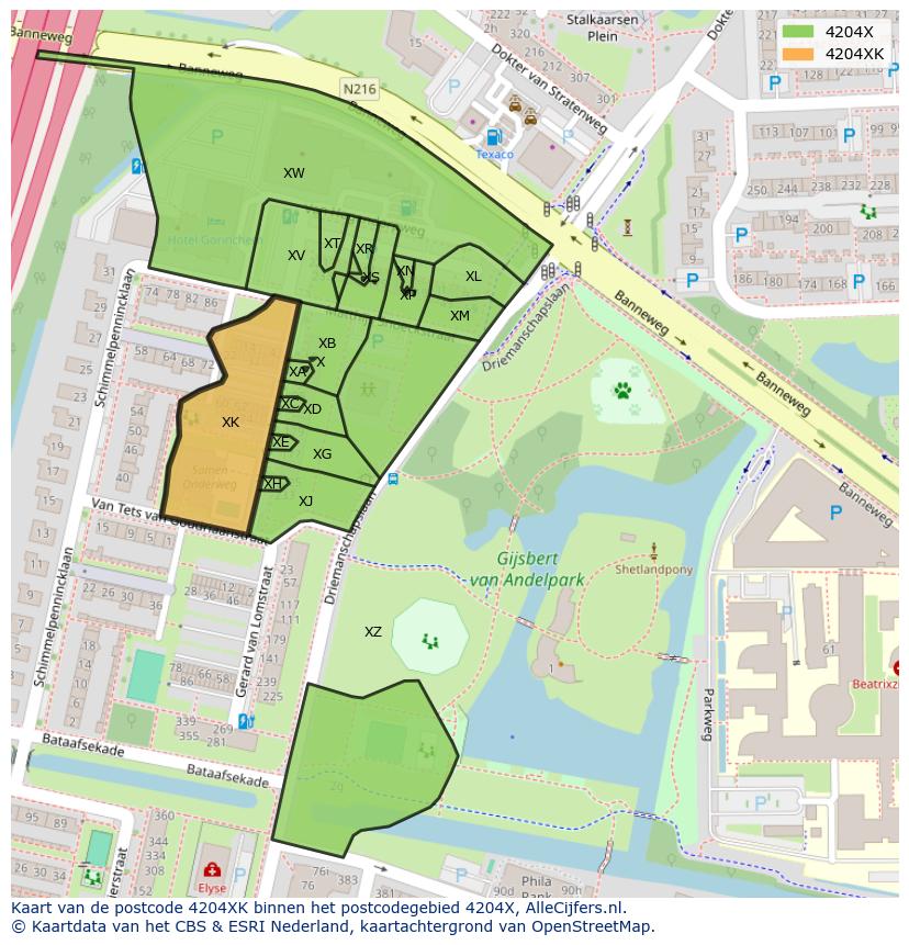 Afbeelding van het postcodegebied 4204 XK op de kaart.