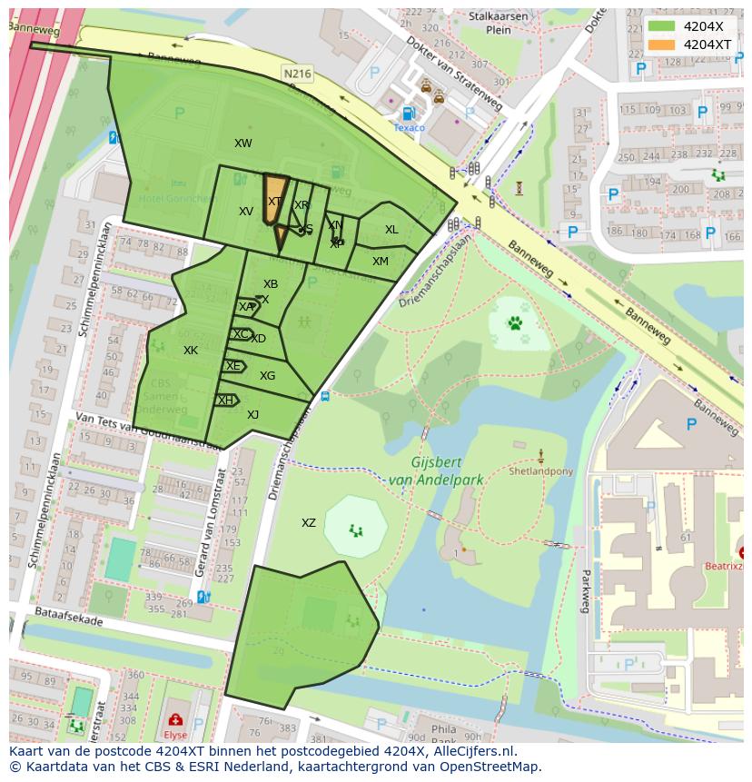 Afbeelding van het postcodegebied 4204 XT op de kaart.