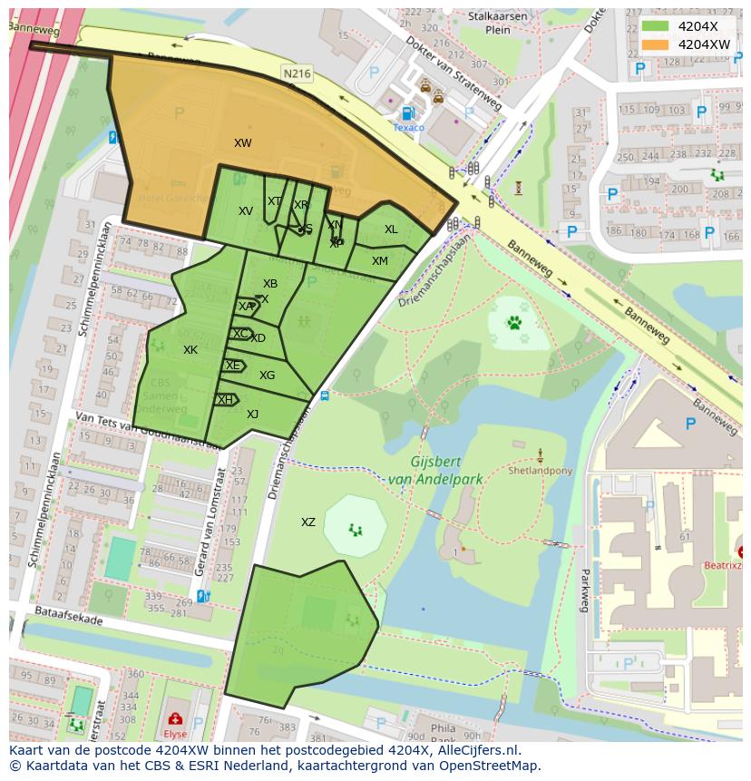 Afbeelding van het postcodegebied 4204 XW op de kaart.