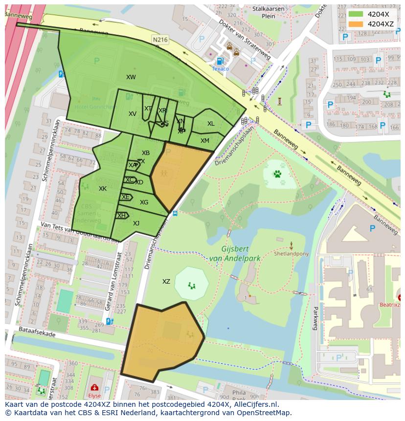 Afbeelding van het postcodegebied 4204 XZ op de kaart.