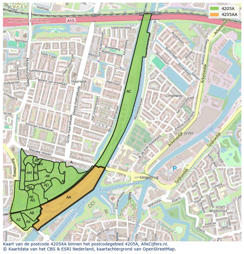 Afbeelding van het postcodegebied 4205 AA op de kaart.