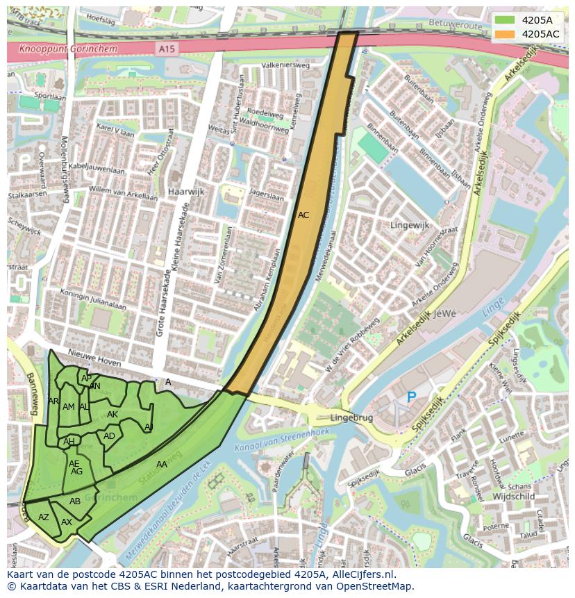 Afbeelding van het postcodegebied 4205 AC op de kaart.
