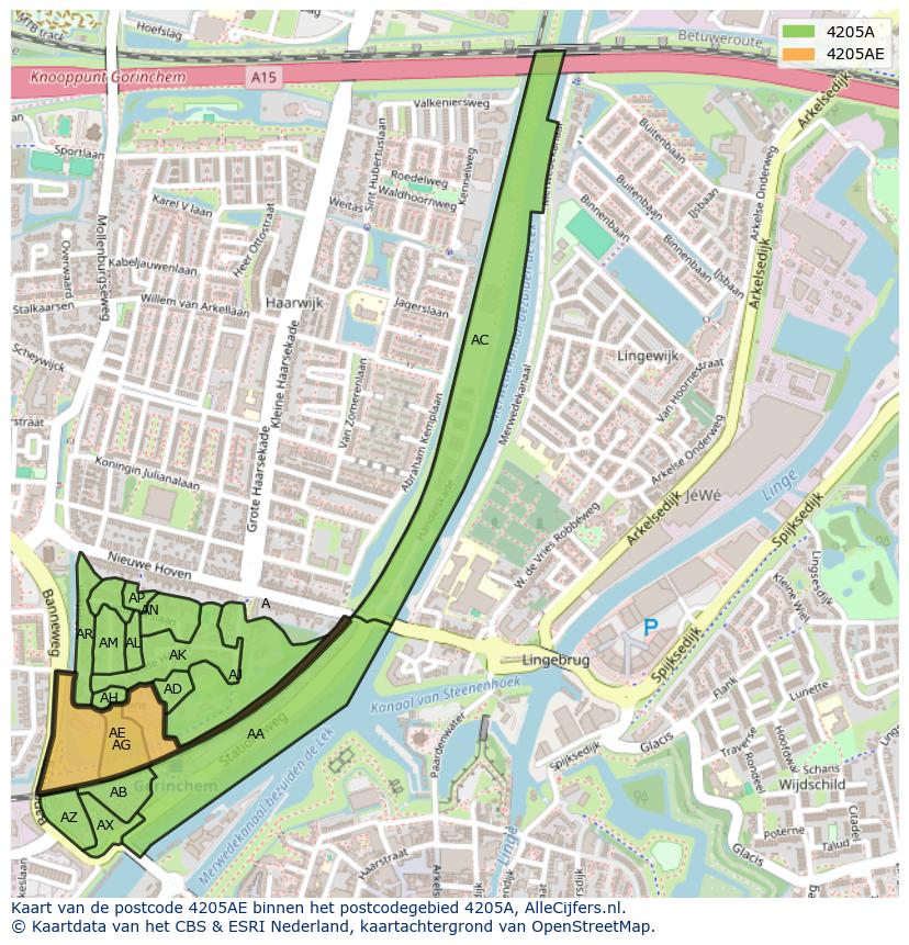 Afbeelding van het postcodegebied 4205 AE op de kaart.