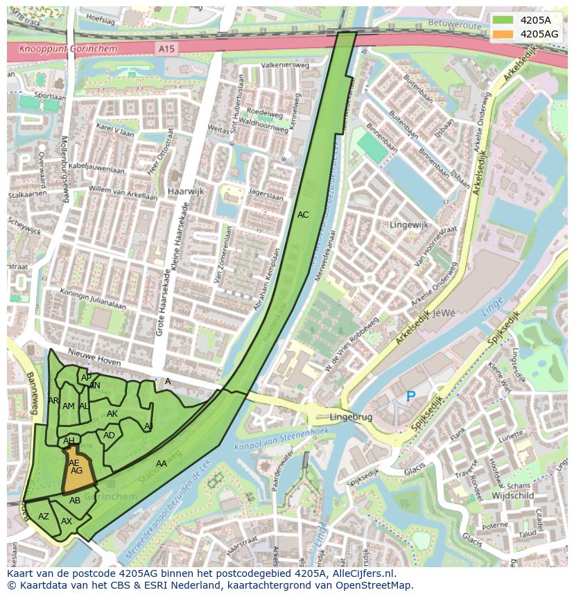 Afbeelding van het postcodegebied 4205 AG op de kaart.